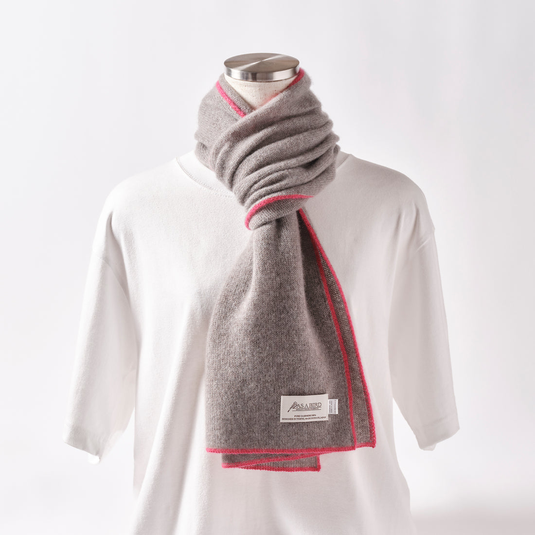 Cashmere Scarf “Berlin” - Light Grey × Pink