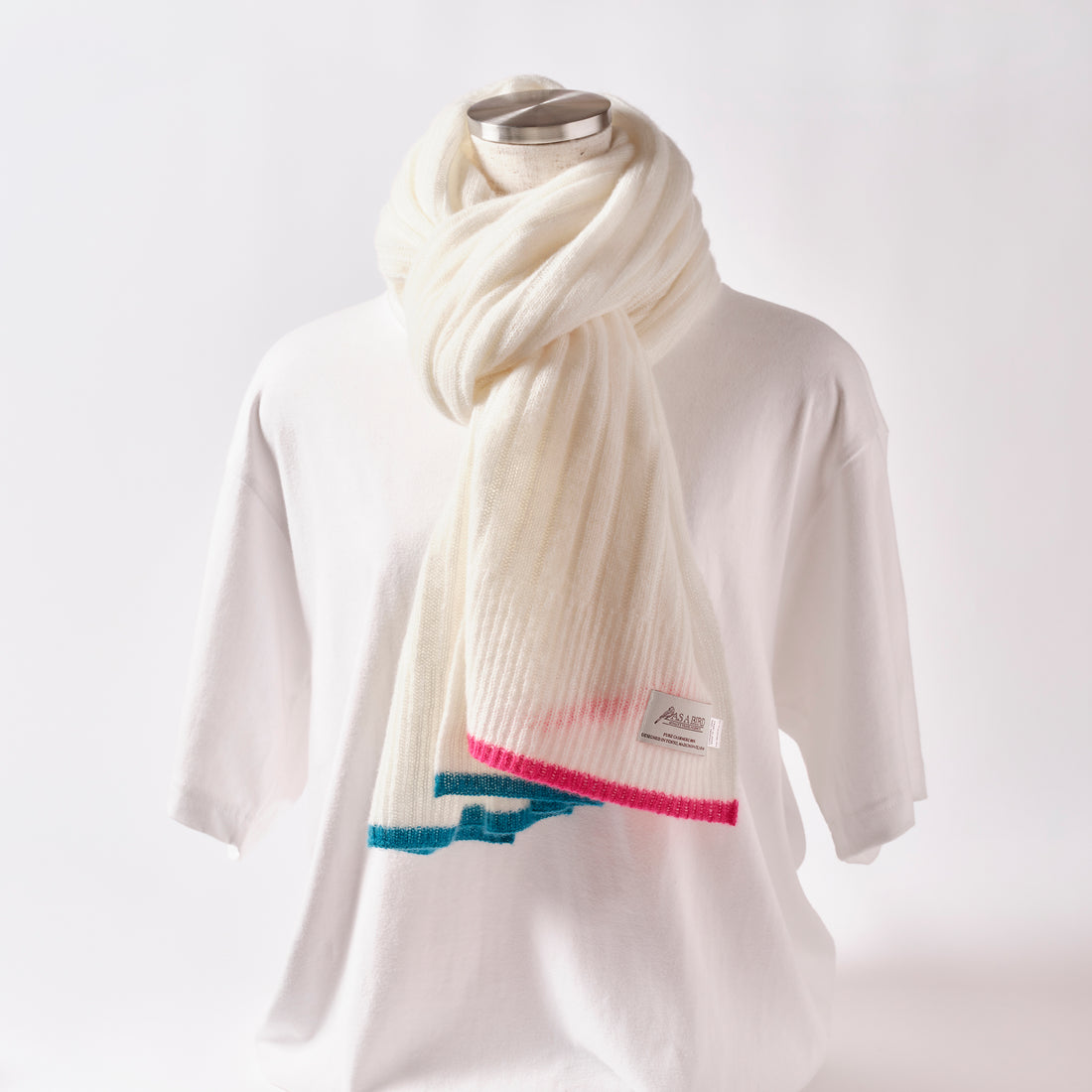 Cashmere Stole “Helsinki” - Off White × Pink × Turquoise