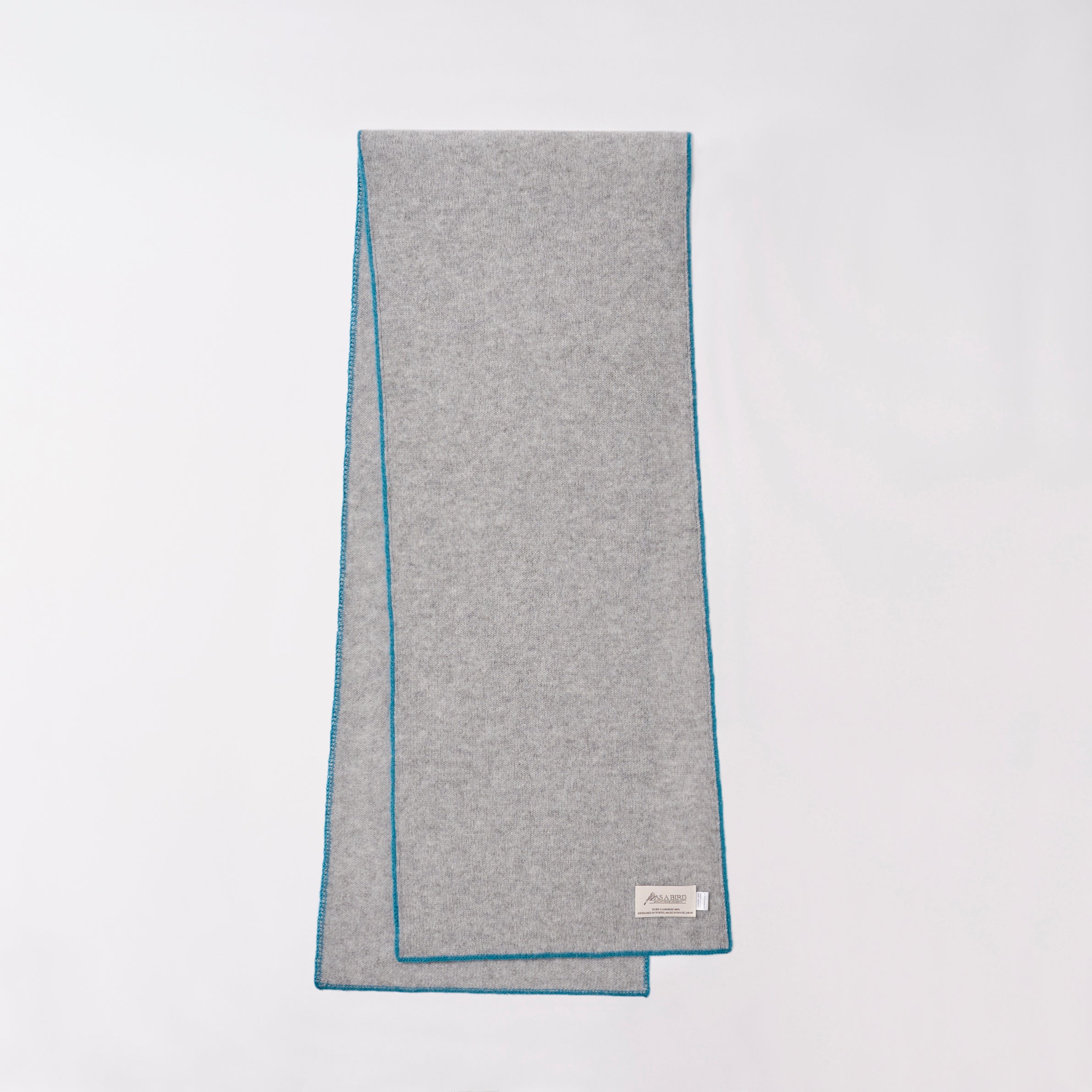 Cashmere Scarf “Berlin” - Light Grey × Turquoise