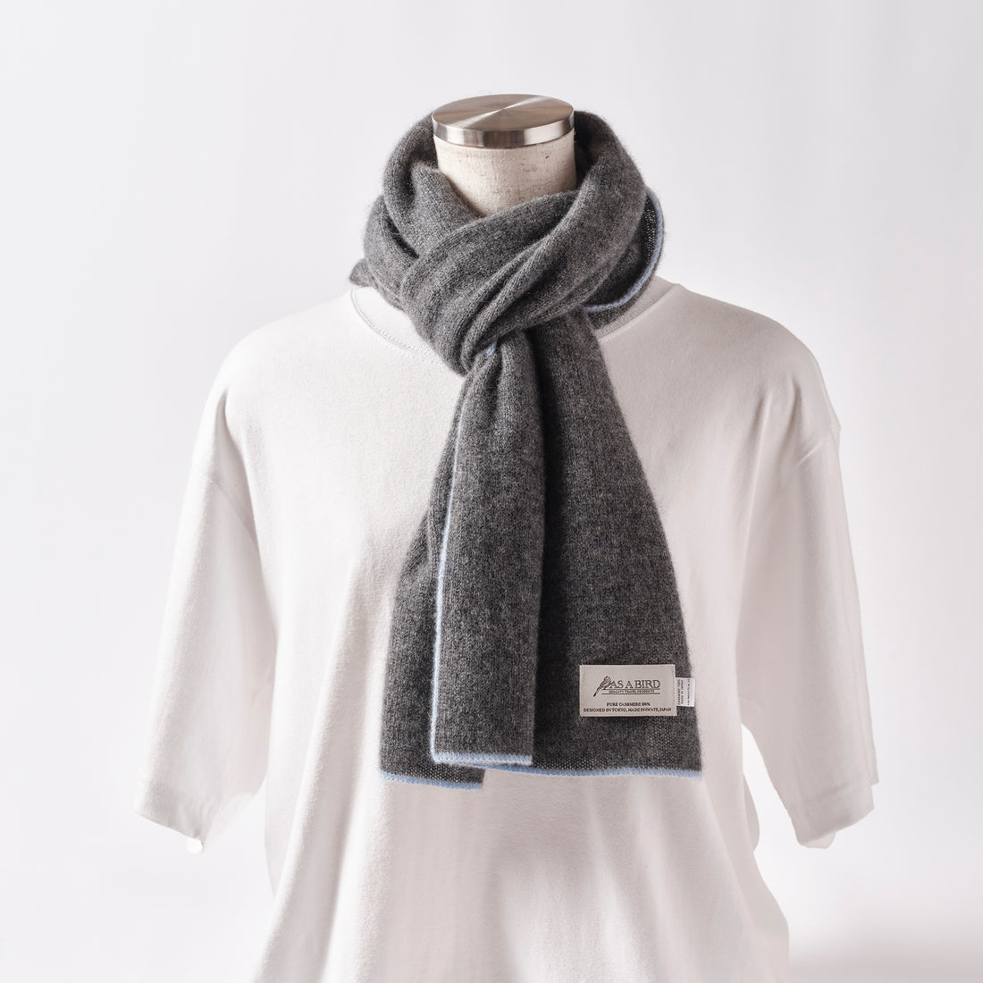 Cashmere Scarf  “Berlin” - Grey × Light Blue