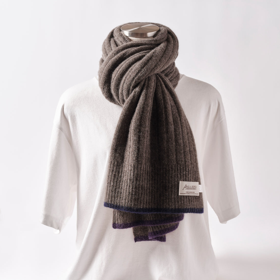 Cashmere Stole  “Helsinki” - Dark Brown × Navy × Purple