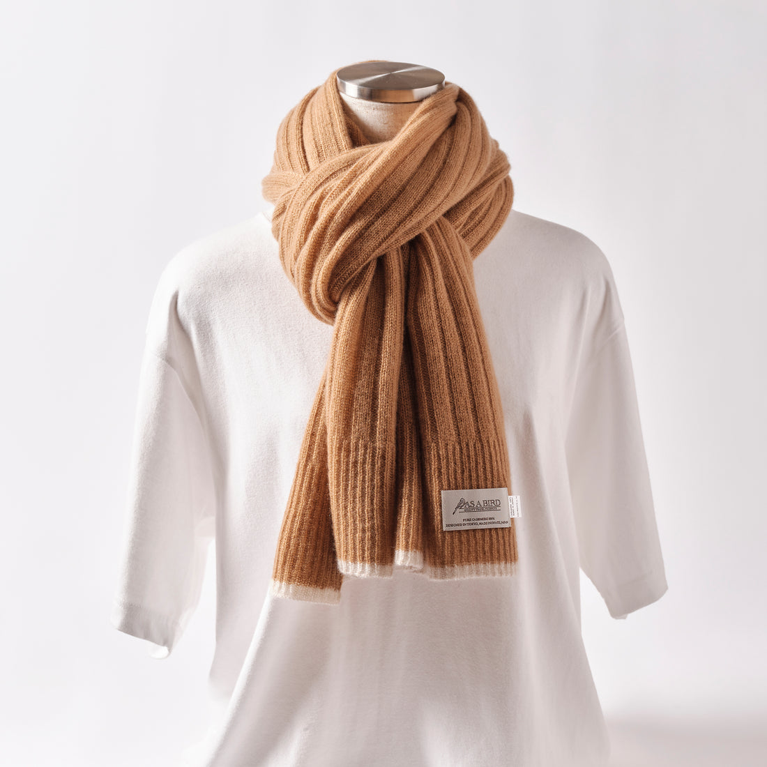 Cashmere Stole  “Helsinki” - Camel × White
