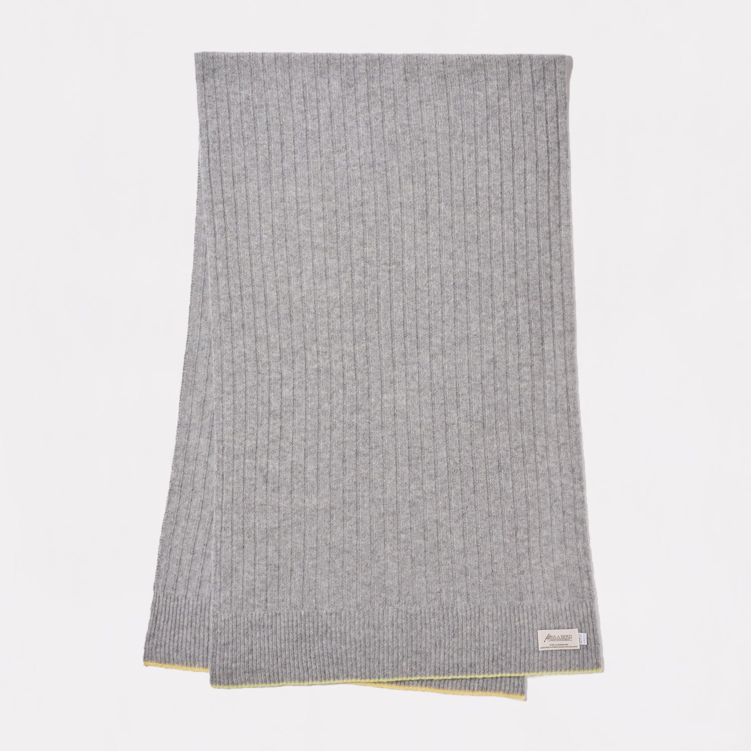 Cashmere Stole  “Helsinki” - Light Gray × Yellow × Lime