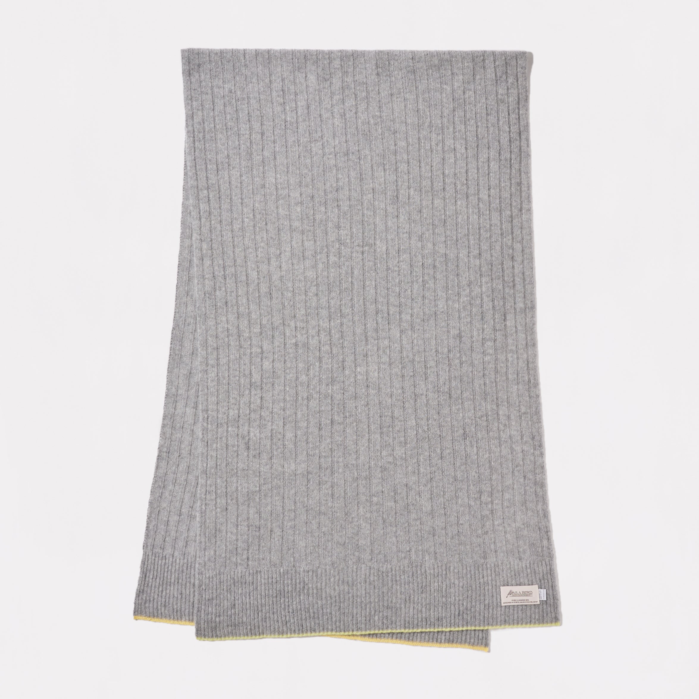 Cashmere Stole  “Helsinki” - Light Gray × Yellow × Lime