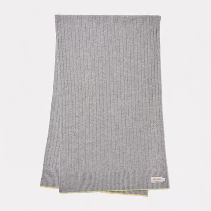 Cashmere Stole  “Helsinki” - Light Gray × Yellow × Lime