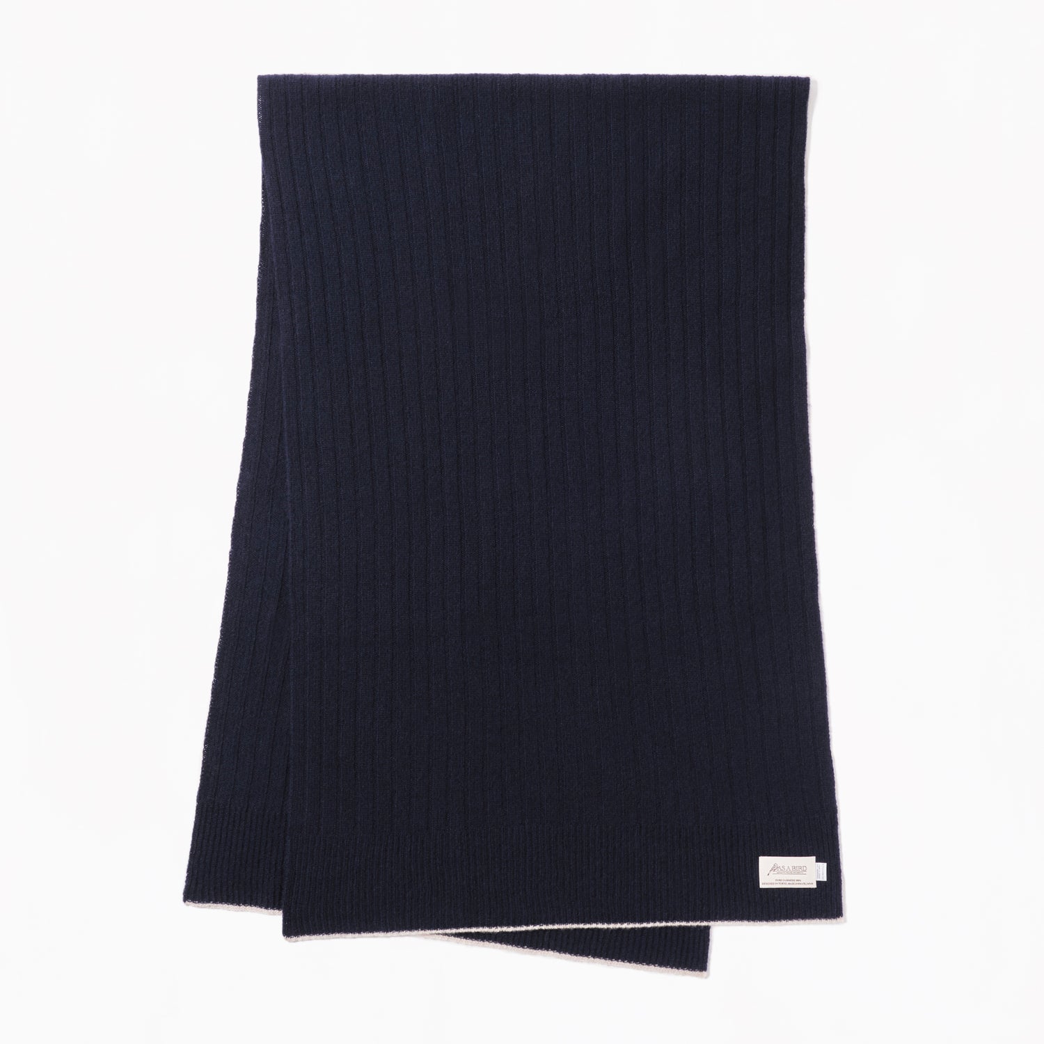 Cashmere Stole  “Helsinki” - Navy × Ivory