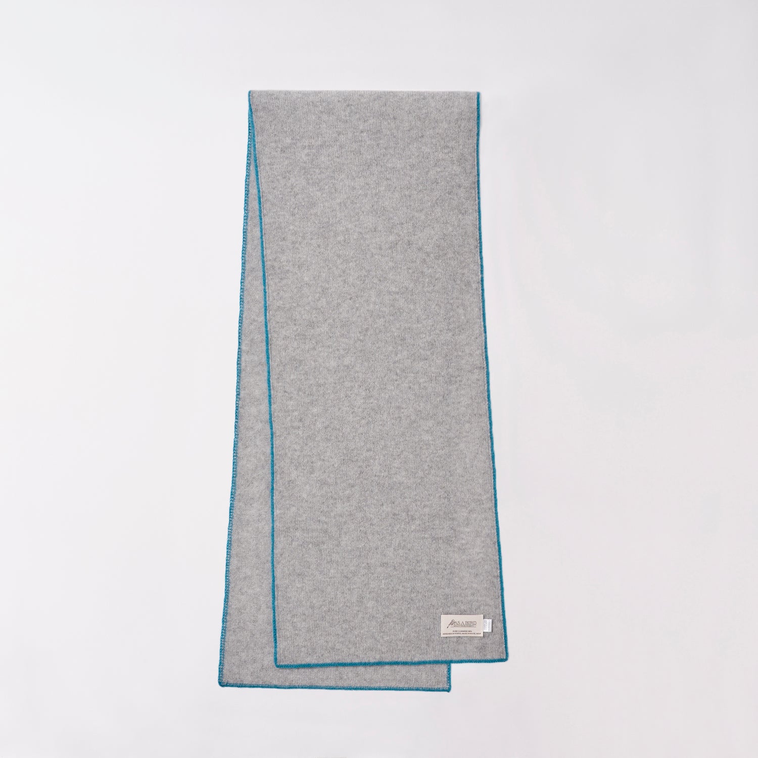 Cashmere Scarf  “Berlin” - Light Grey × Turquoise
