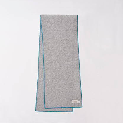 Cashmere Scarf  “Berlin” - Light Grey × Turquoise