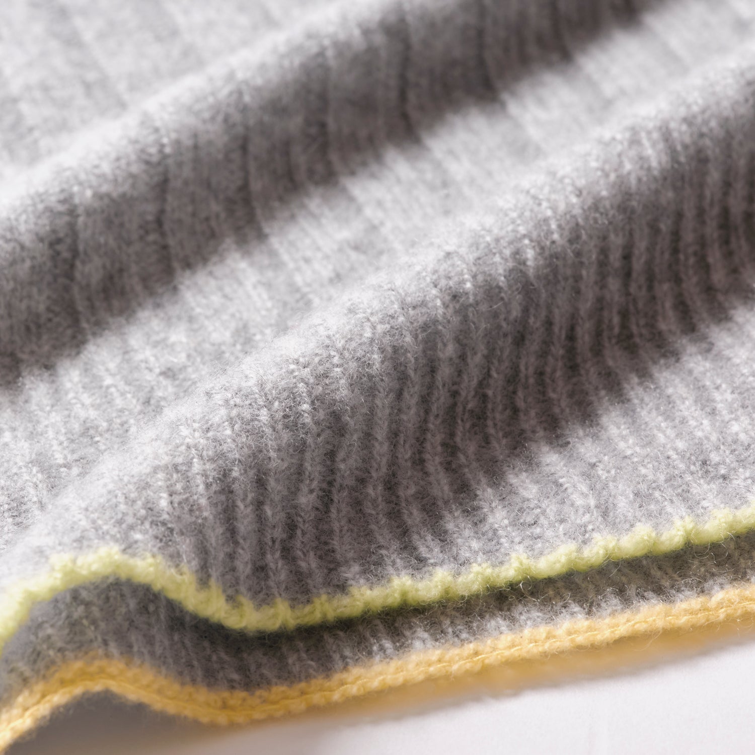 Cashmere Stole  “Helsinki” - Light Gray × Yellow × Lime