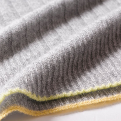 Cashmere Stole  “Helsinki” - Light Gray × Yellow × Lime