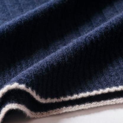Cashmere Stole  “Helsinki” - Navy × Ivory