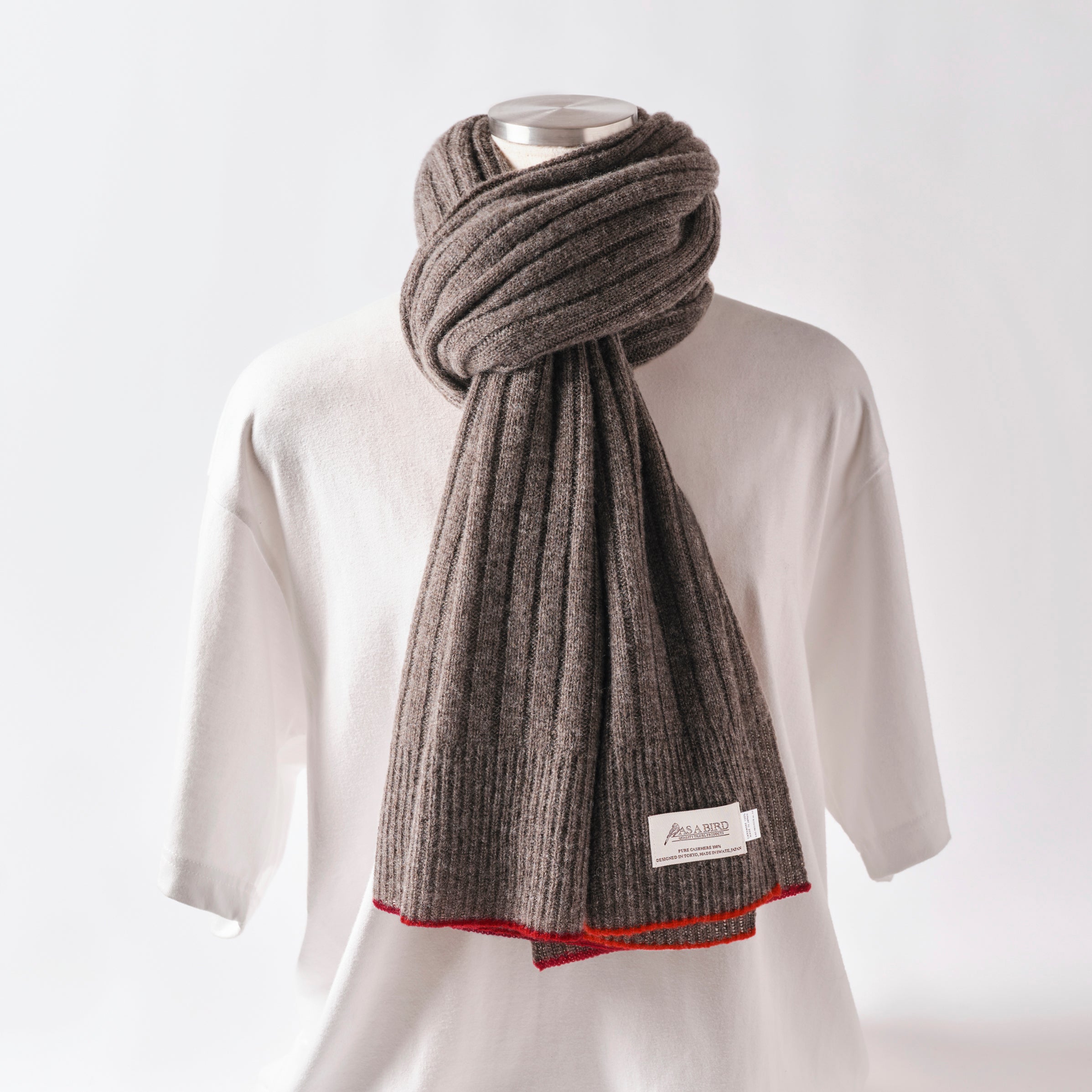 Cashmere Stole  “Helsinki” - Dark Brown × Red × Bordeaux