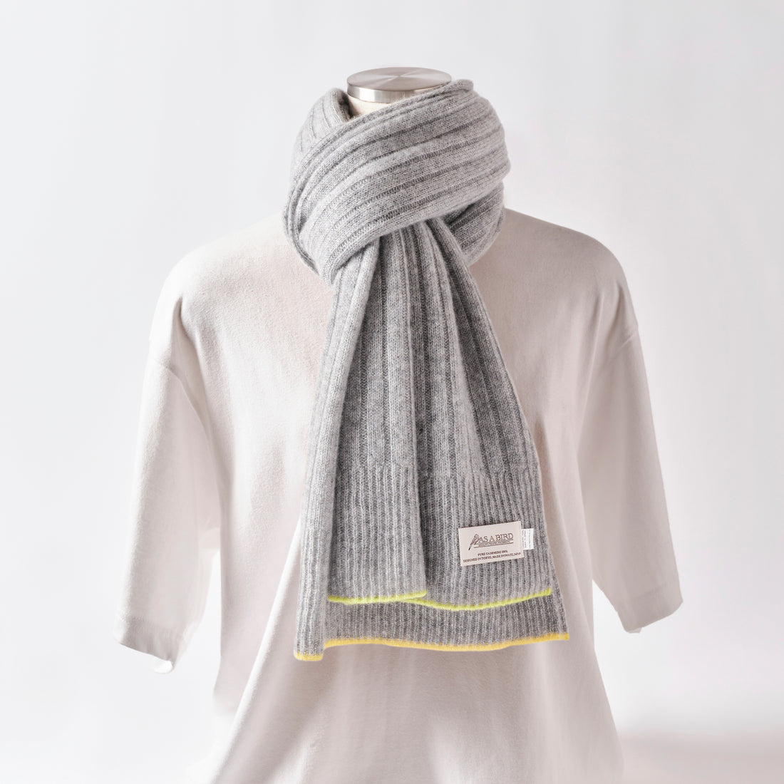 Cashmere Stole “Helsinki” - Light Gray × Yellow × Lime