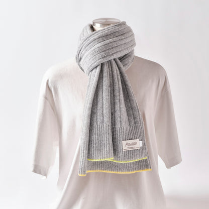 Cashmere Stole  “Helsinki” - Light Gray × Yellow × Lime
