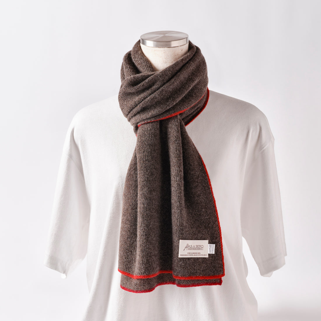 Cashmere Scarf  “Berlin” - Dark Brown × Red