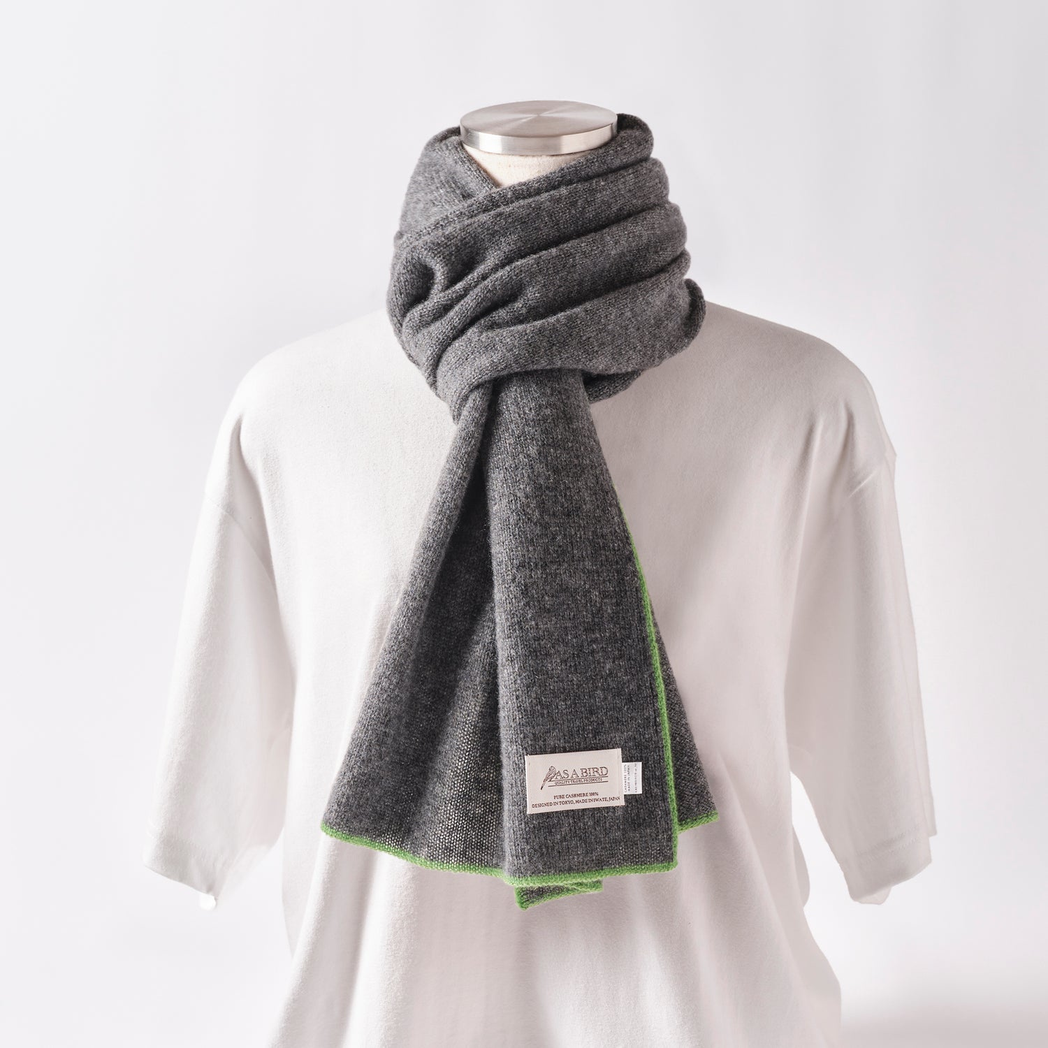 Cashmere Scarf  “Berlin” - Dark Grey × Green
